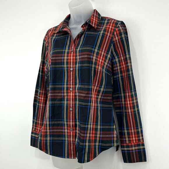 J Crew Top Womens 2 Stewart Tartan Plaid‎ NWT Organic Cotton Poplin Holiday - Picture 8 of 13